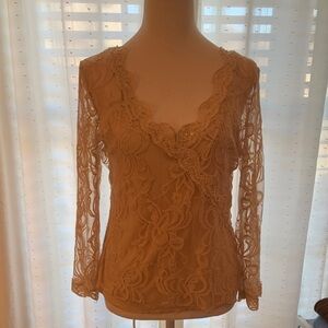 Elegant Lace Long Sleeve Top with sequin trim